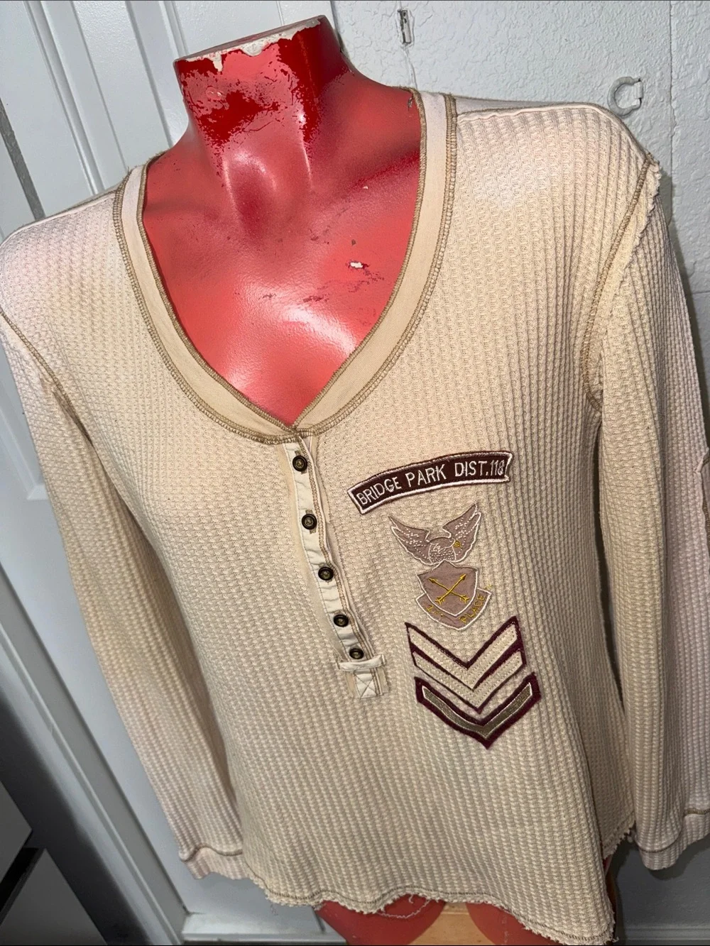 Free People - Waffle Knit Henley Thermal Top shirt blouse